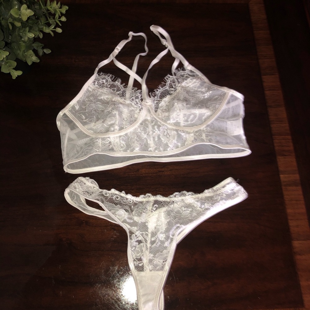 Two piece white lace lingerie set